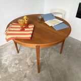 Scandinavian round teak table with extension