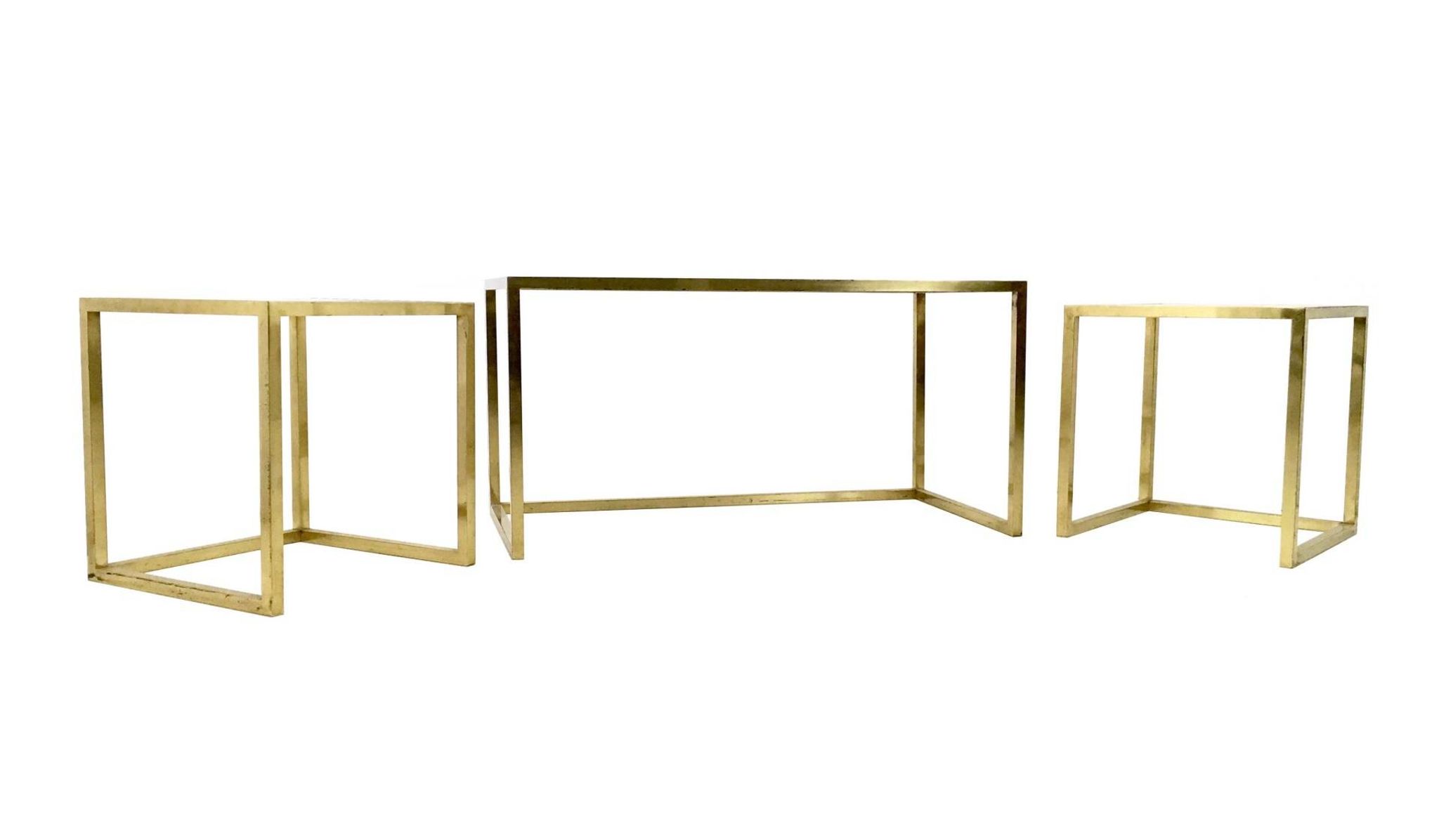 Set of Postmodern Brass, Steel and Glass Nesting Tables by Romeo Rega, Italy