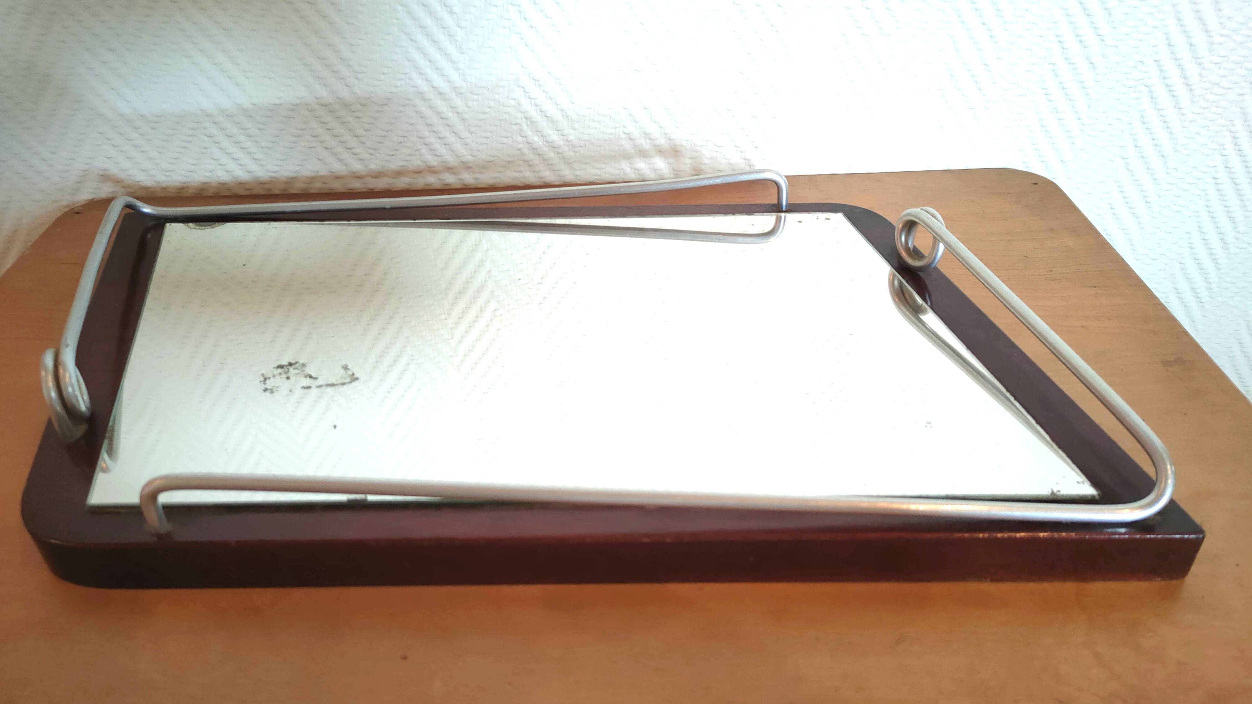 Mirror top free form wood and metal 60s