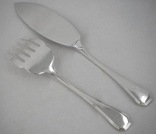 Christofle America, Art Deco fish service cutlery set, silver-plated, 2 pieces.