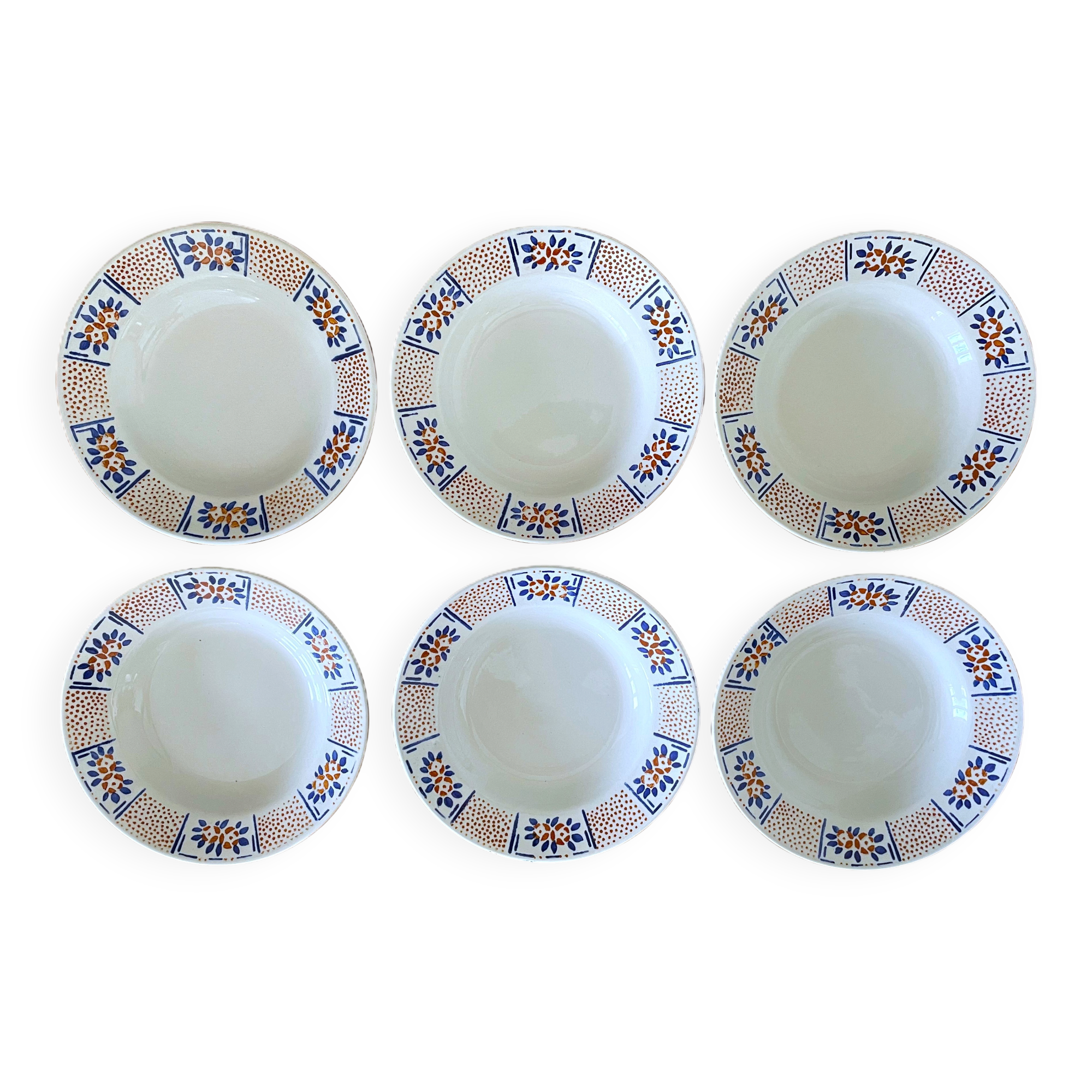 6 antique deep plates in Gien earthenware