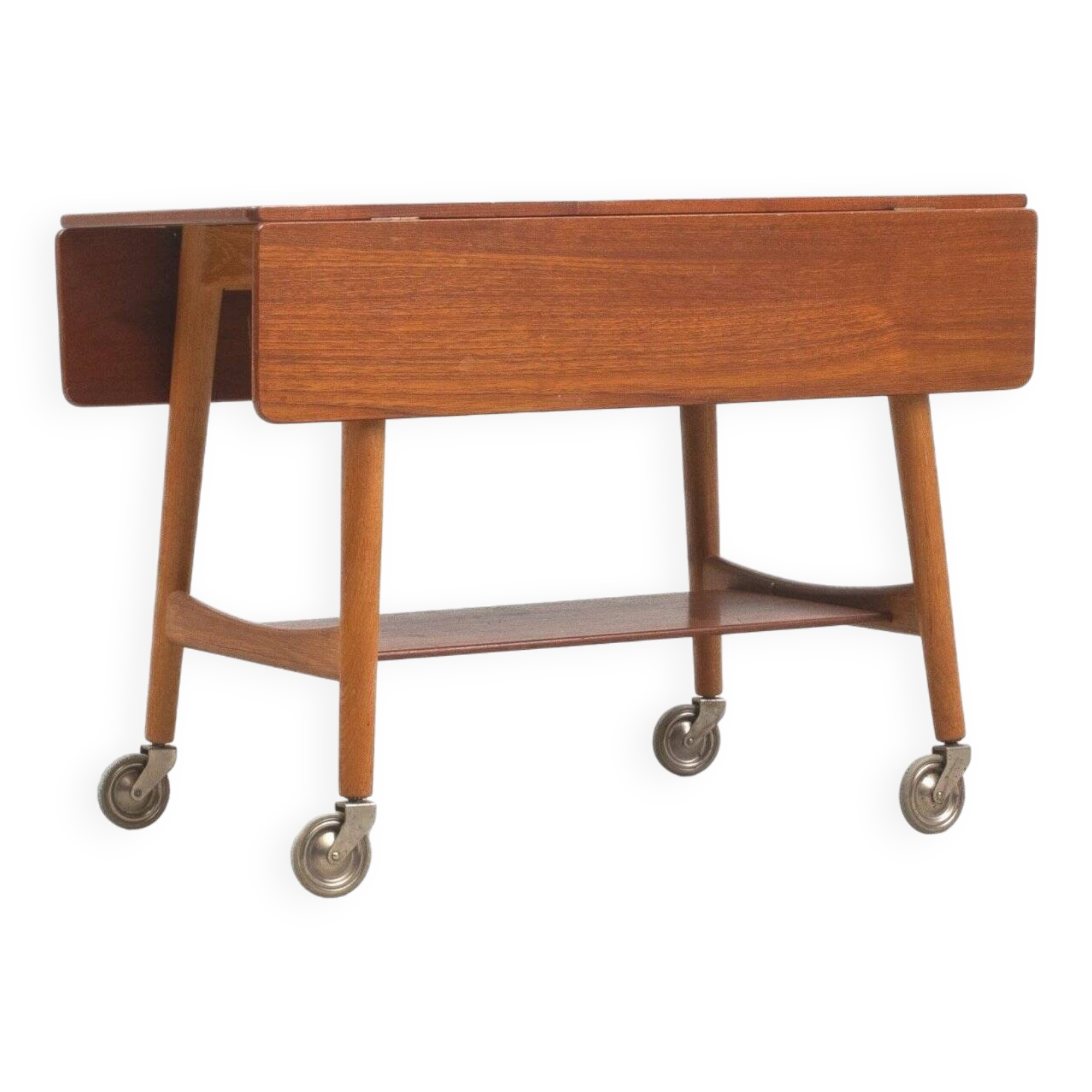 Hans Wegner Side Table / Desk with Wheels for Andreas Tuck – Oak and Teak, 1950s Danish Design