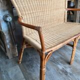 Vintage rattan armchair bench
