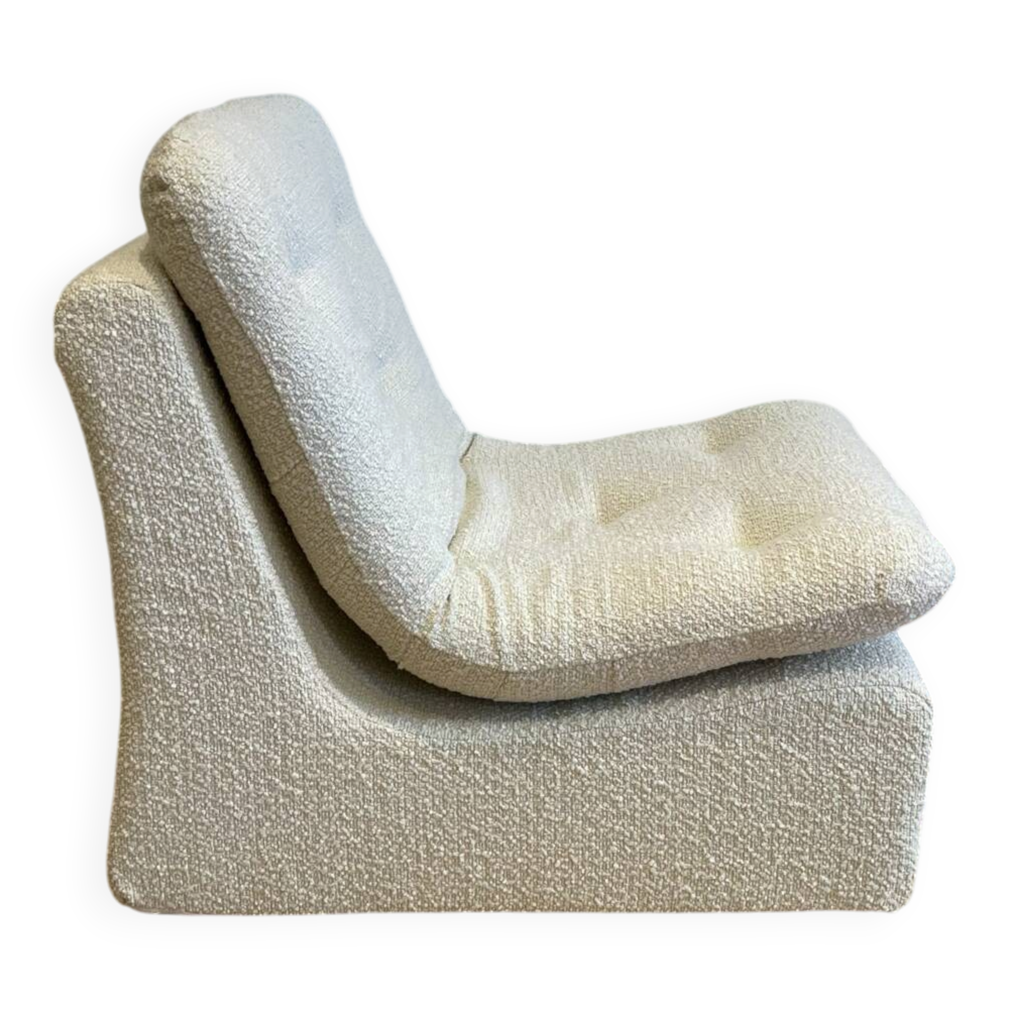 Vintage armchair - ecru boucle fabric - 1970s