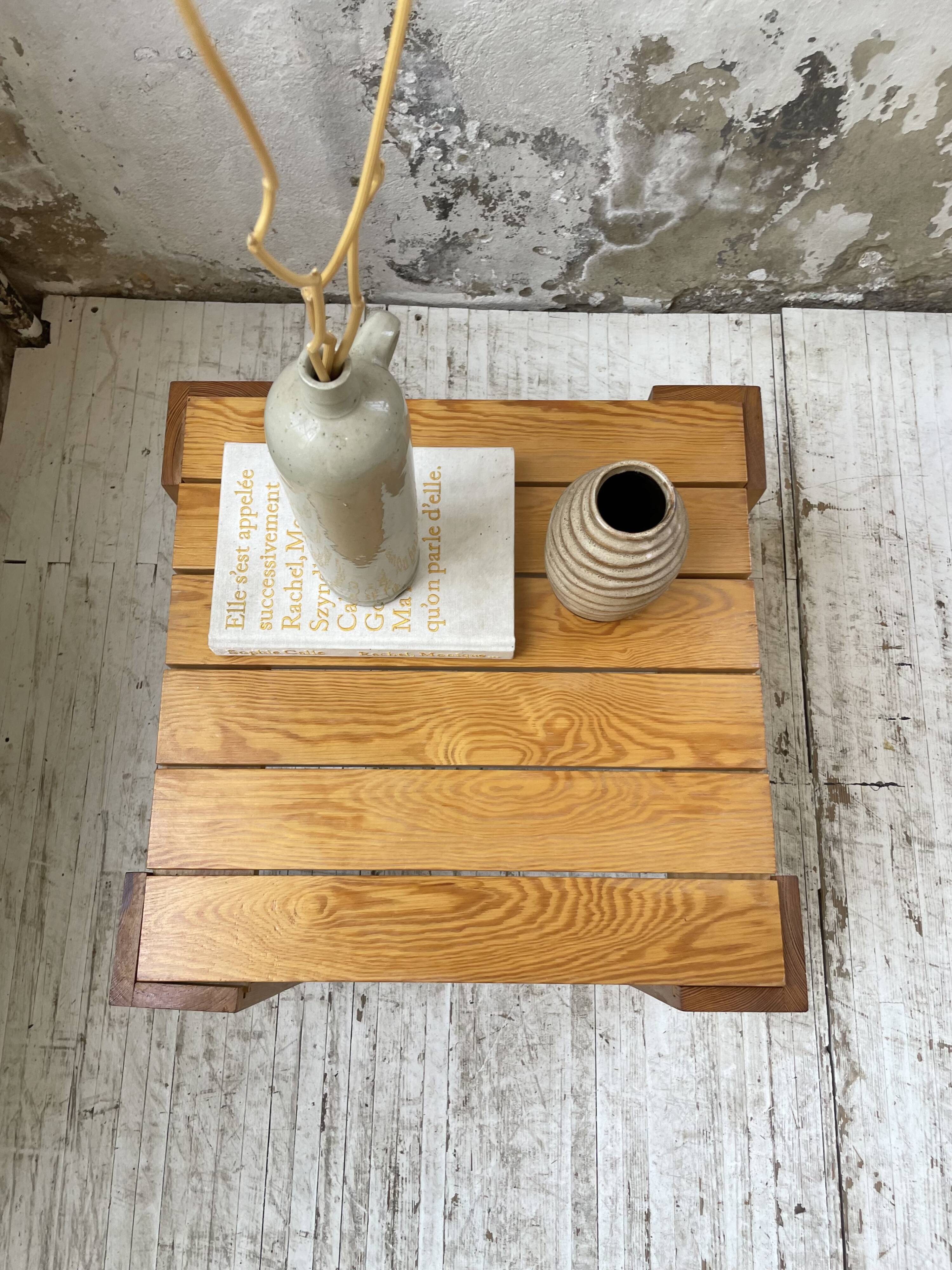 Square pine coffee table from the 70s revival