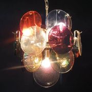 Pair of 4-light hanging chandeliers in Murano glass, Italy, 1980s.