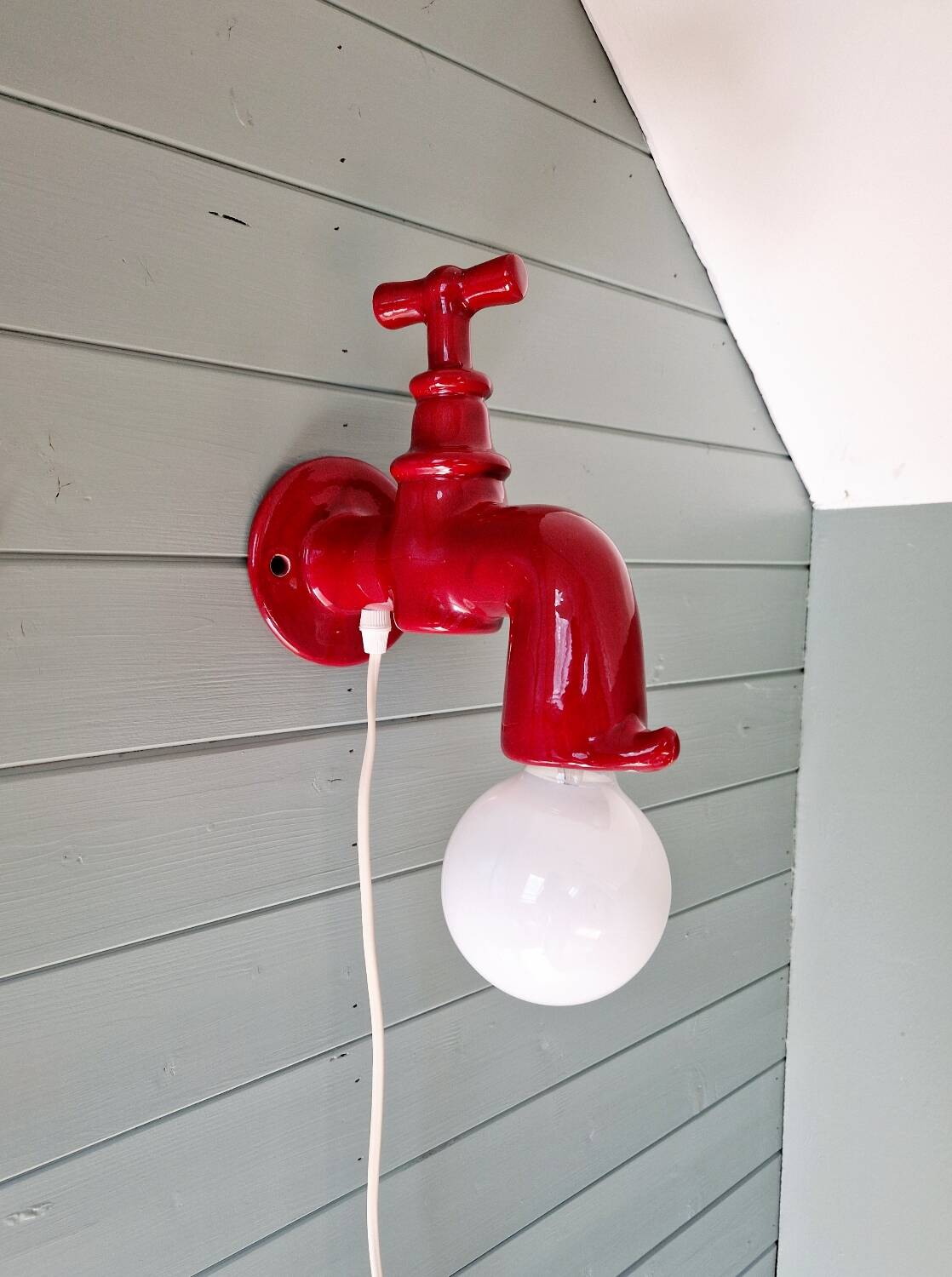Red ceramic faucet wall light, 70s