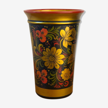 Khokhloma painted Russian wooden vase