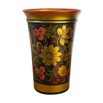 Khokhloma painted Russian wooden vase