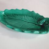 coupelle vide poche forme de feuille barbotine ceramique verte