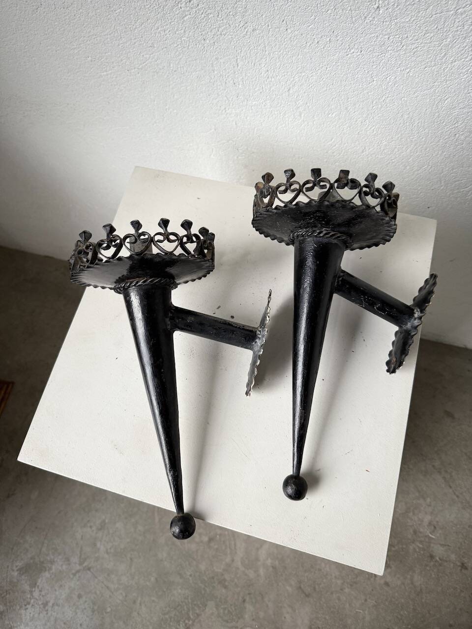 Black metal brutalist wall lights