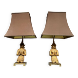 Paire de lampes de table à figurines de Bouddhas en bronze.