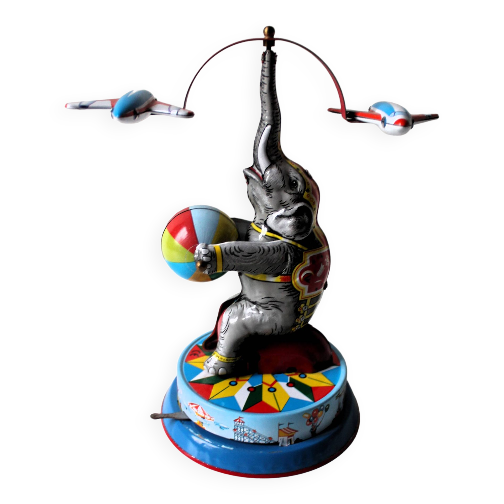 Jouets mécaniques  vintage ‘JW /Germany Western’  ‘Eléphant aux 2 avions’