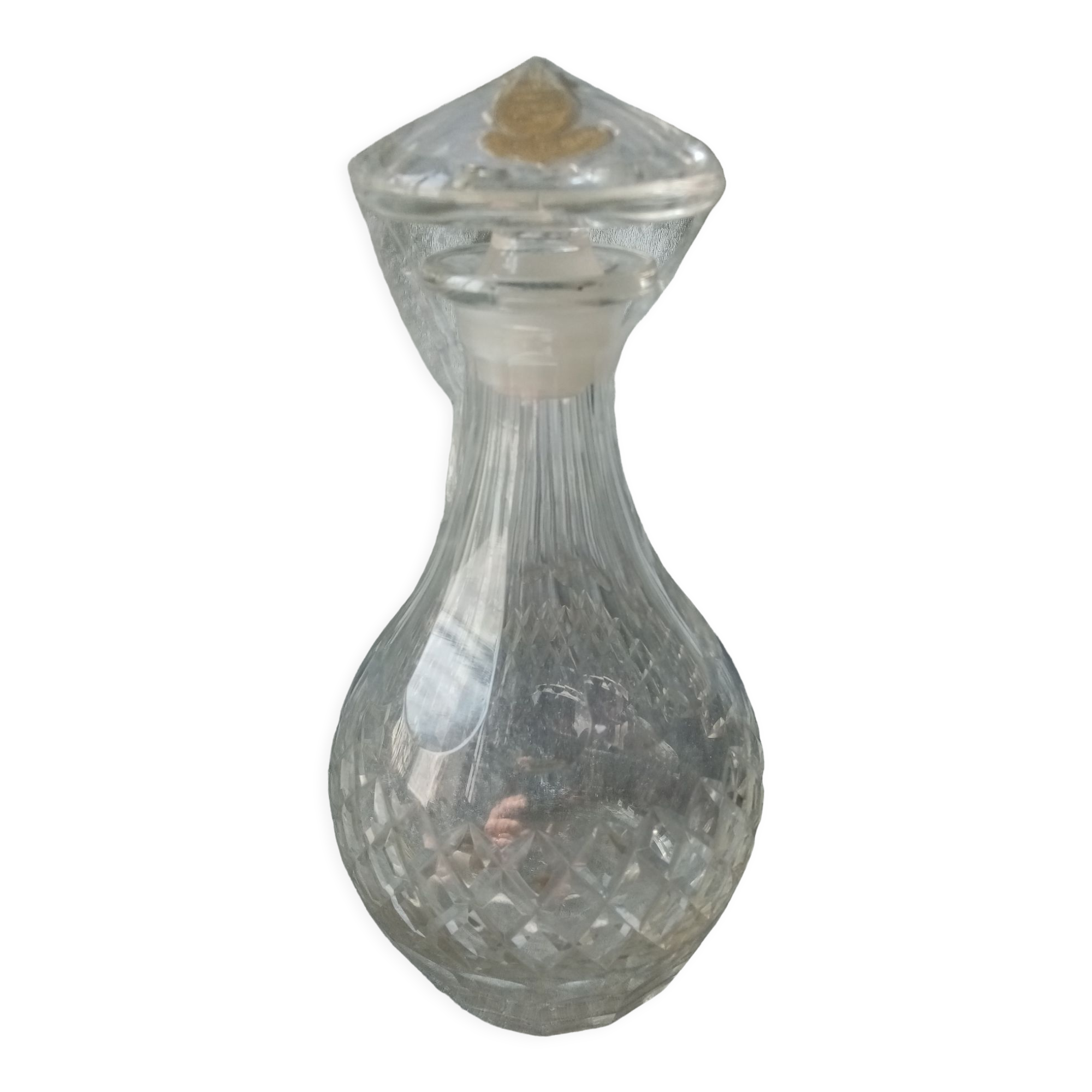 Saint Louis or Baccarat cut crystal carafe with store label