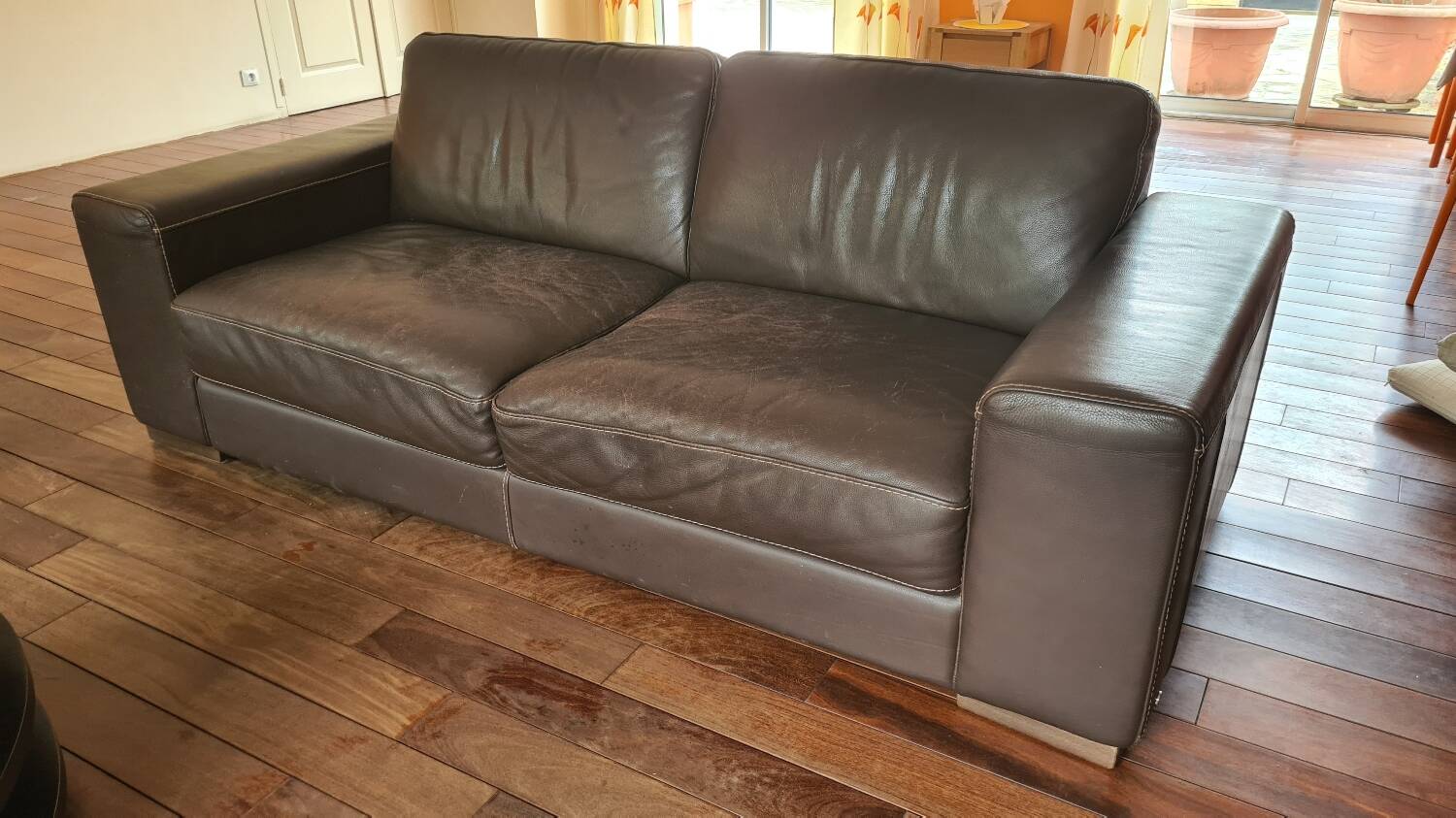 Natuzzi 3-seater sofa in full grain brown leather