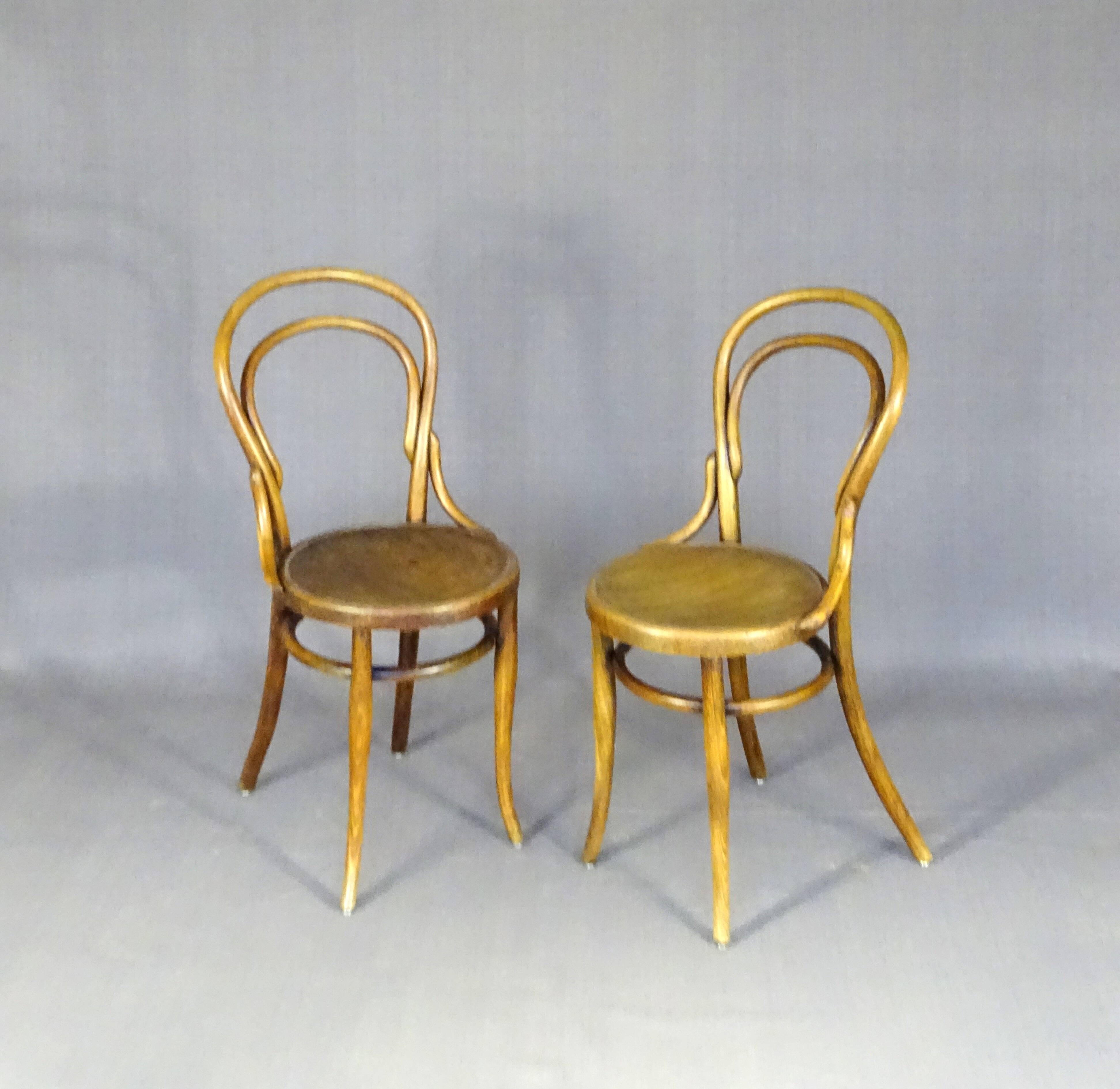 2 Bistro chairs with wooden seats, circa 1890 by Joseph Hofmann, Austria
