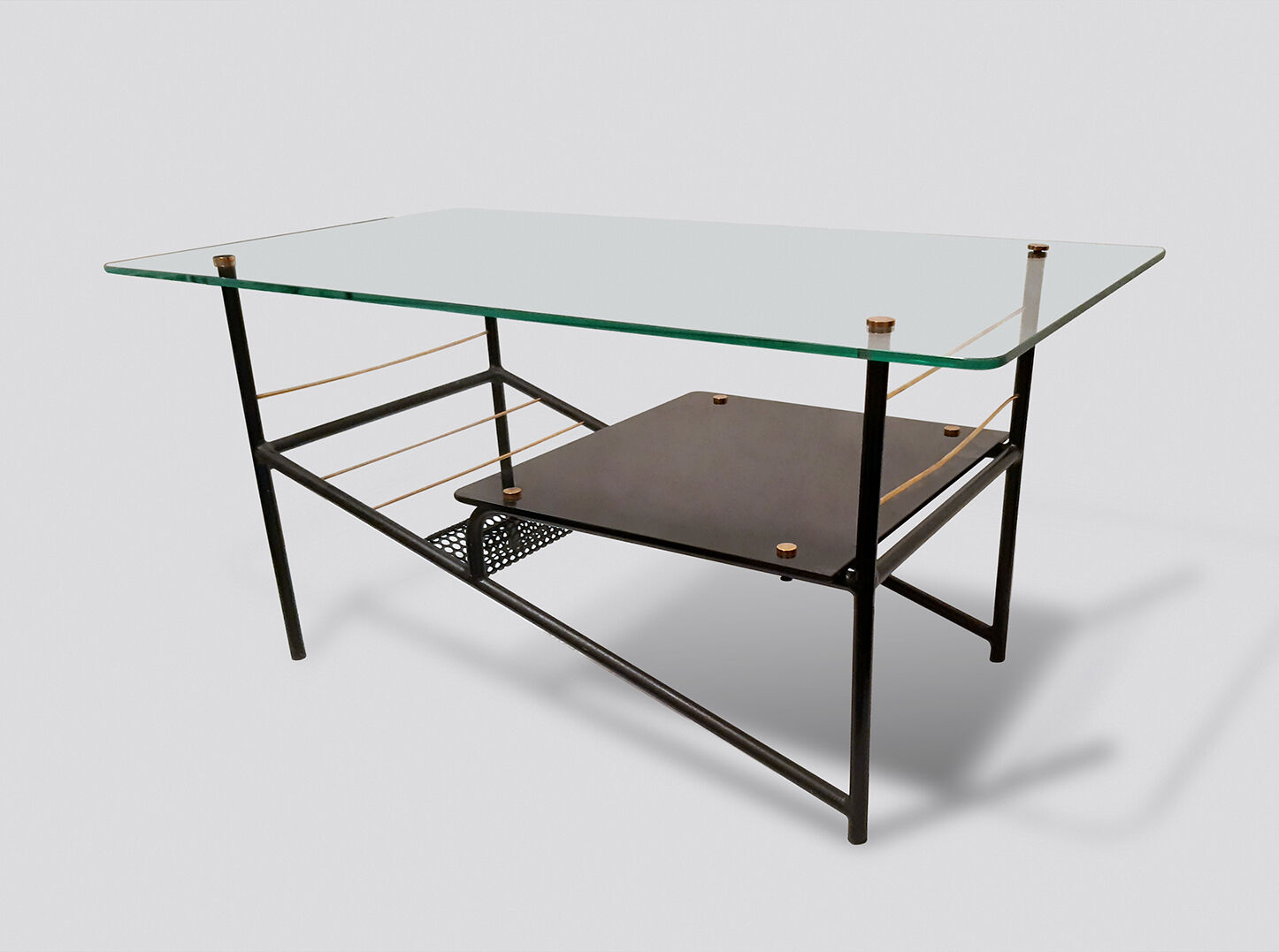 Iron, glass and opaline coffee table