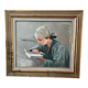 Oil painting on canvas portrait young girl who reads signed