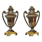 Pair of solid wood and bronze door handles, classical style, Italy 20th century.