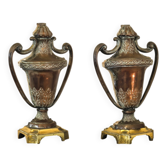 Paire de porte-palmes en bois massif et bronze, style classique, Italie XXe