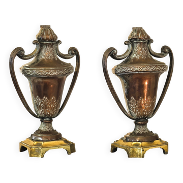 Paire de porte-palmes en bois massif et bronze, style classique, Italie XXe