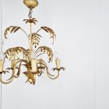 Vintage gilt metal palm chandelier, 1960s