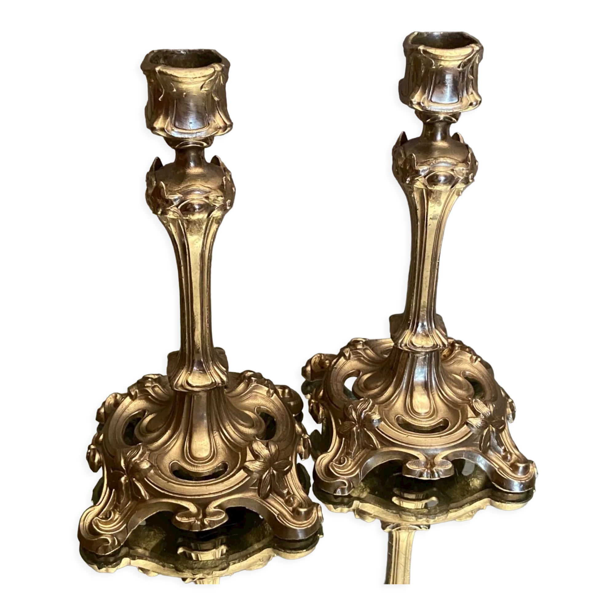 Pair of candlesticks in silver regulation art nouveau early twentieth century