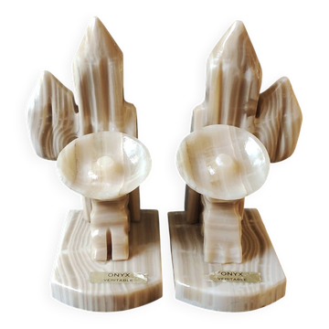 Mexican Bookends in Sombrero/Dozing Against Cactus. Made of onyx.