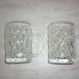 2 chopes/verres à bière losanges en verre
