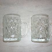 2 diamond-shaped glass beer mugs/glasses
