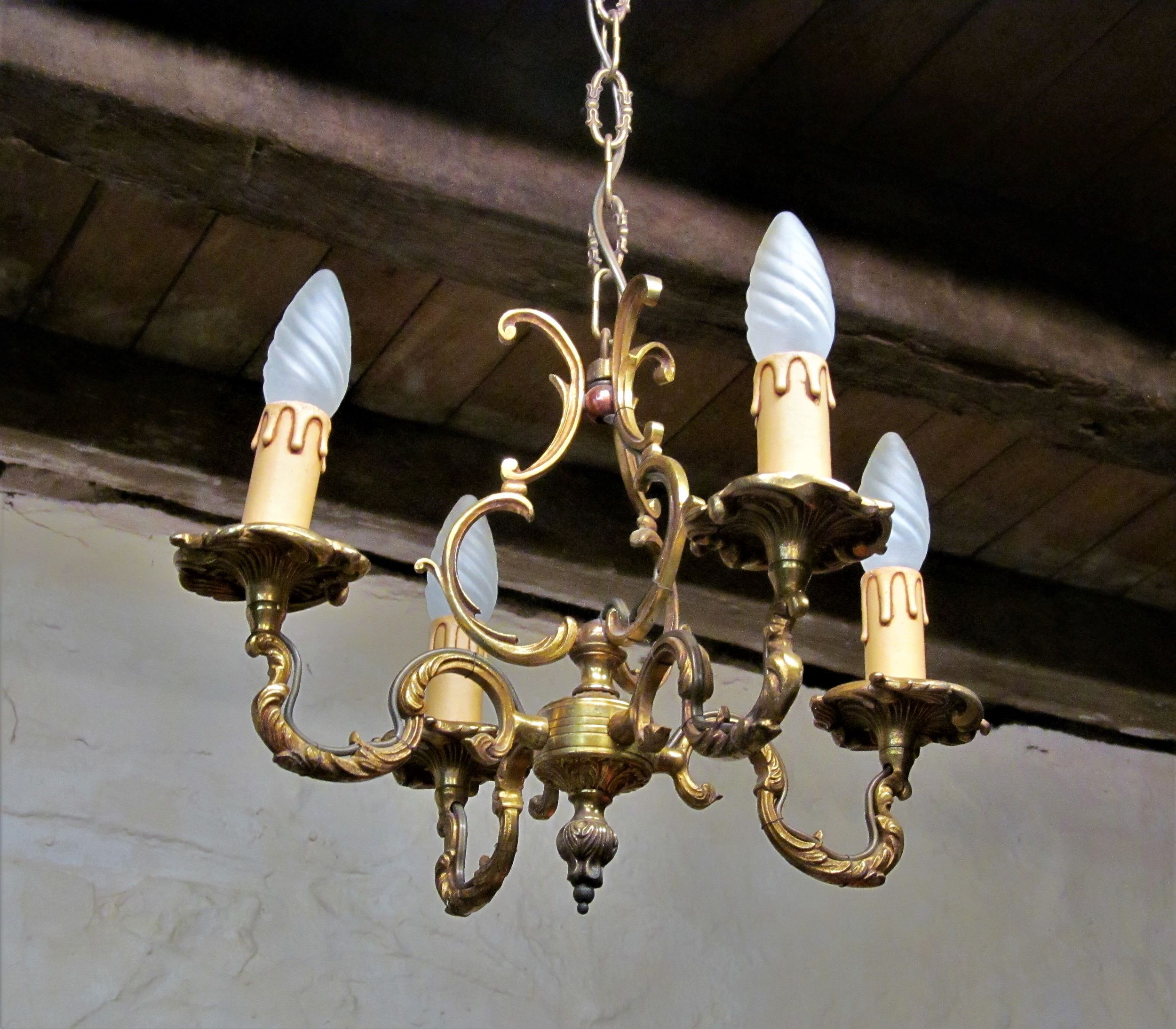 French vintage 4 branch bronze birdcage chandelier 5 arm ceiling fixture light chandelier FAL mfg
