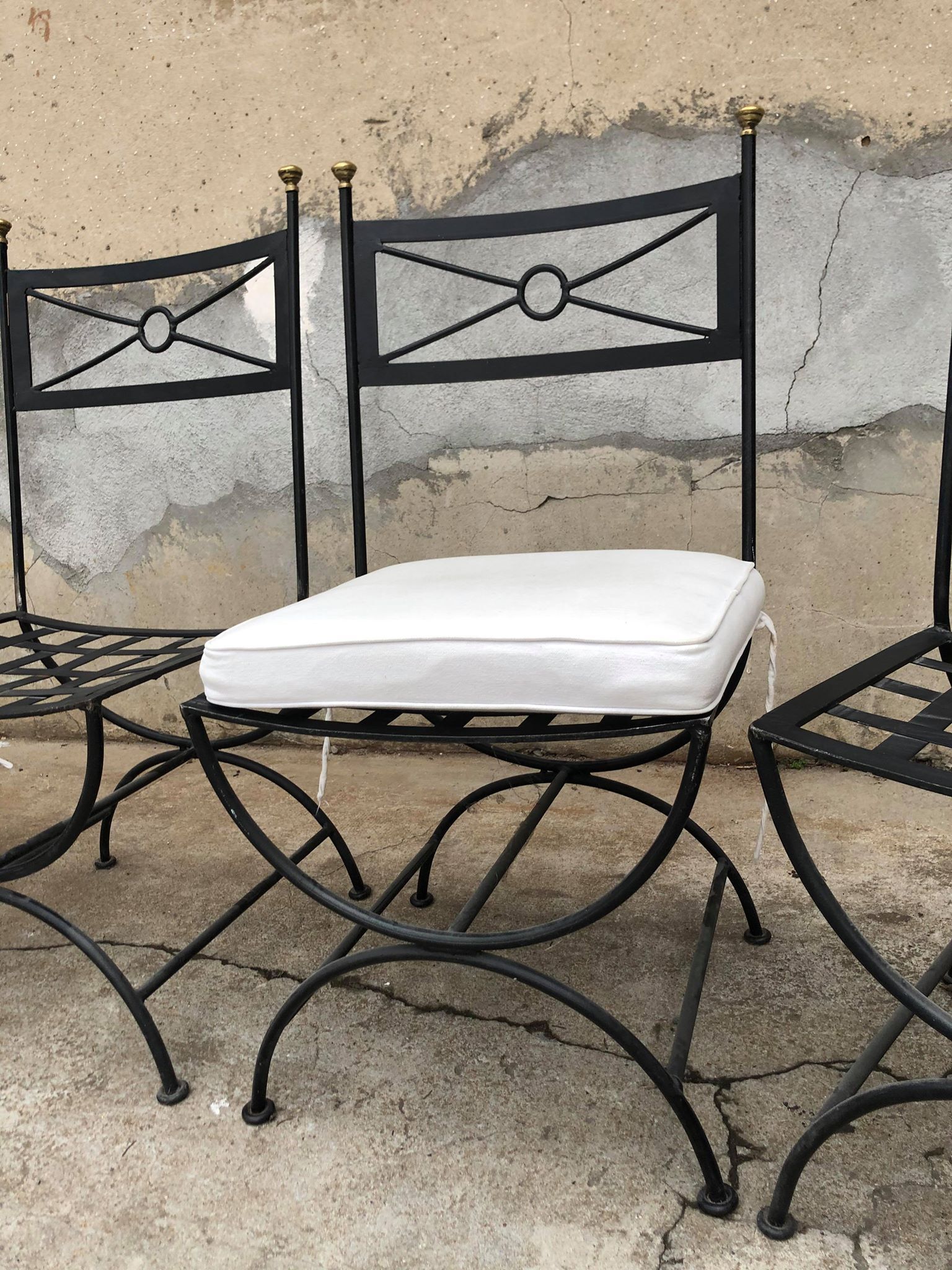 Lot of 4 wrought iron chairs and bronze from Roche Bobois