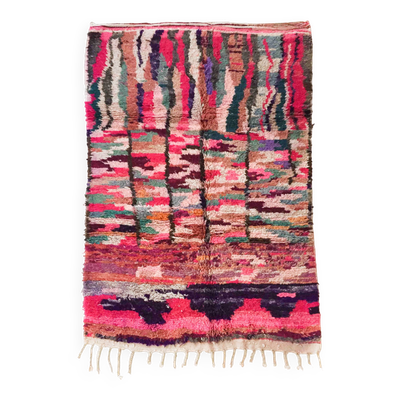 Tapis berbère Boujaad rose à motifs colorés 241x145cm