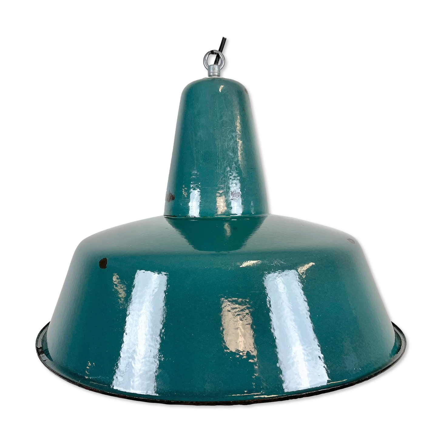 Lampe d'usine industrielle en émail vert, années 1960