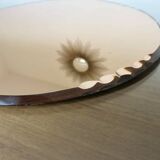 Round beveled amber pink mirror
