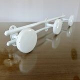 White lacquered metal wall coat rack, 3 hooks, 70s-80s