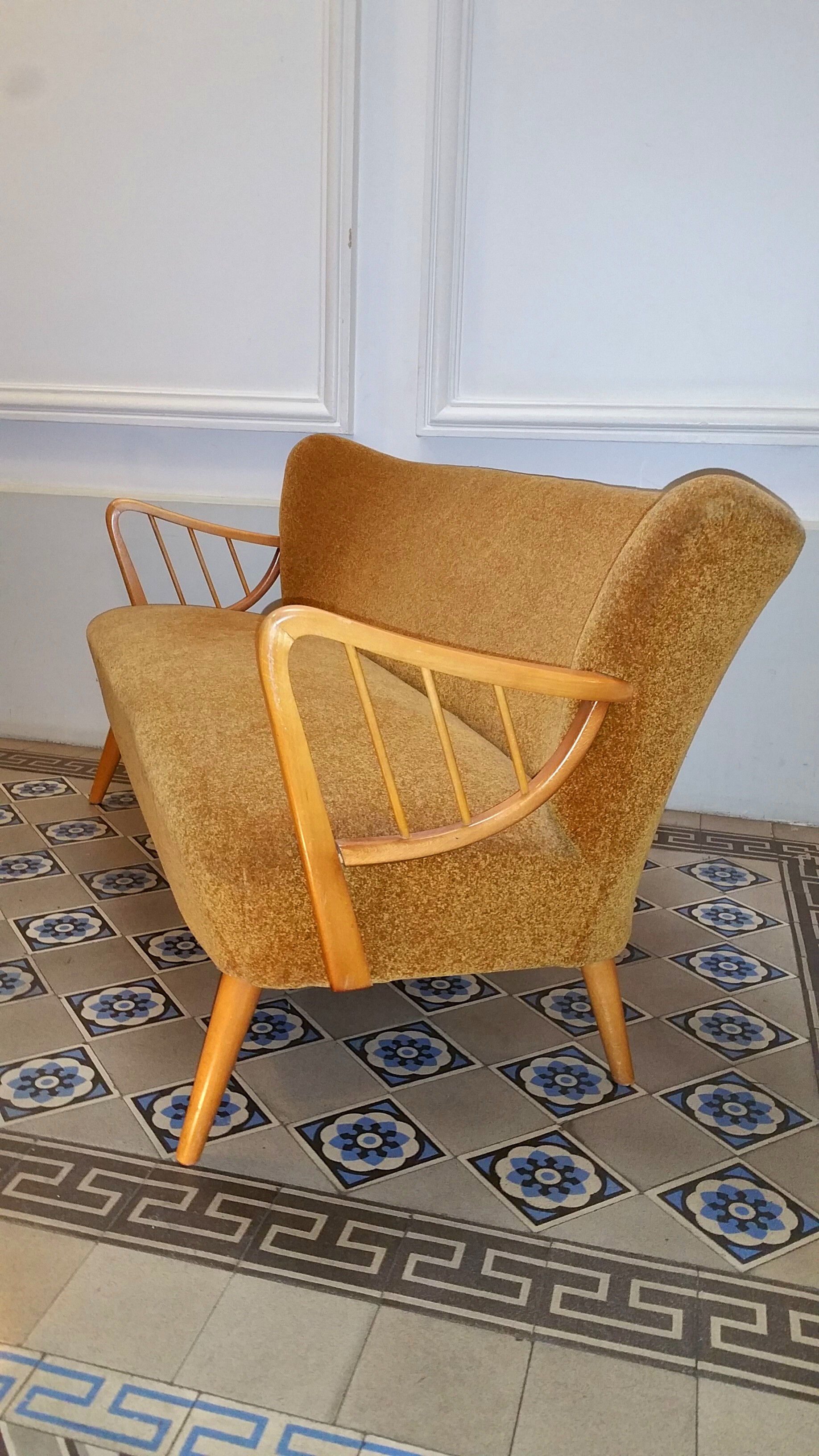 Sofa sofa Danish Scandinavian organic vintage 50/60s golden yellow