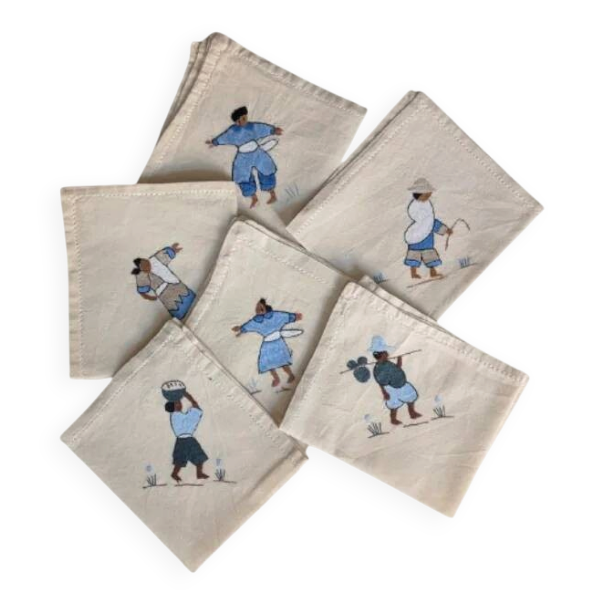 Set of 6 embroidered character napkins