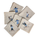 Set of 6 embroidered character napkins