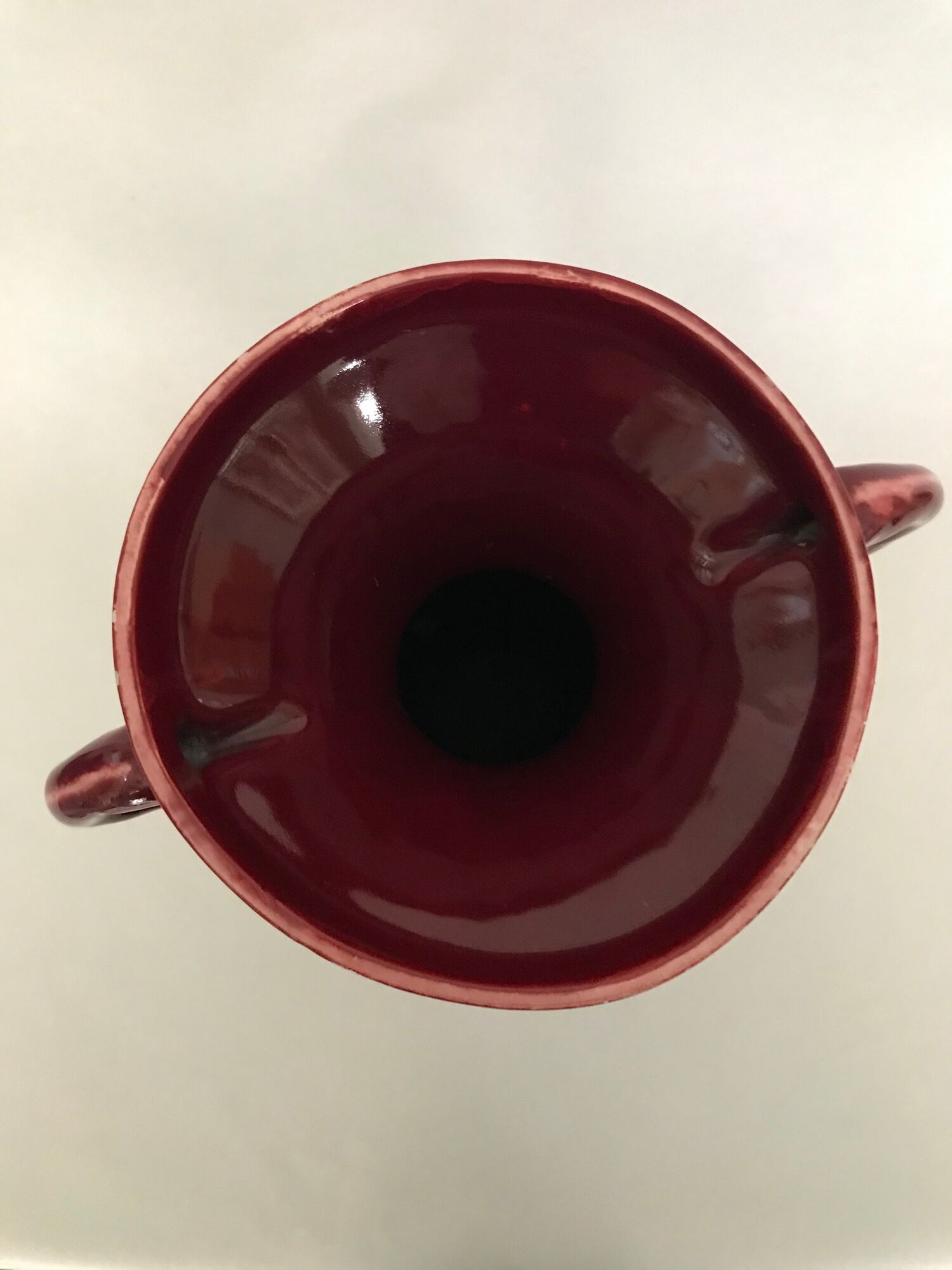 Red baluster vase with pink flamingo handles, signed Ray Camart, Antibes, circa 1960