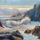HSP painting "Seaside at sunset" signed O. Blanchard + Marine frame