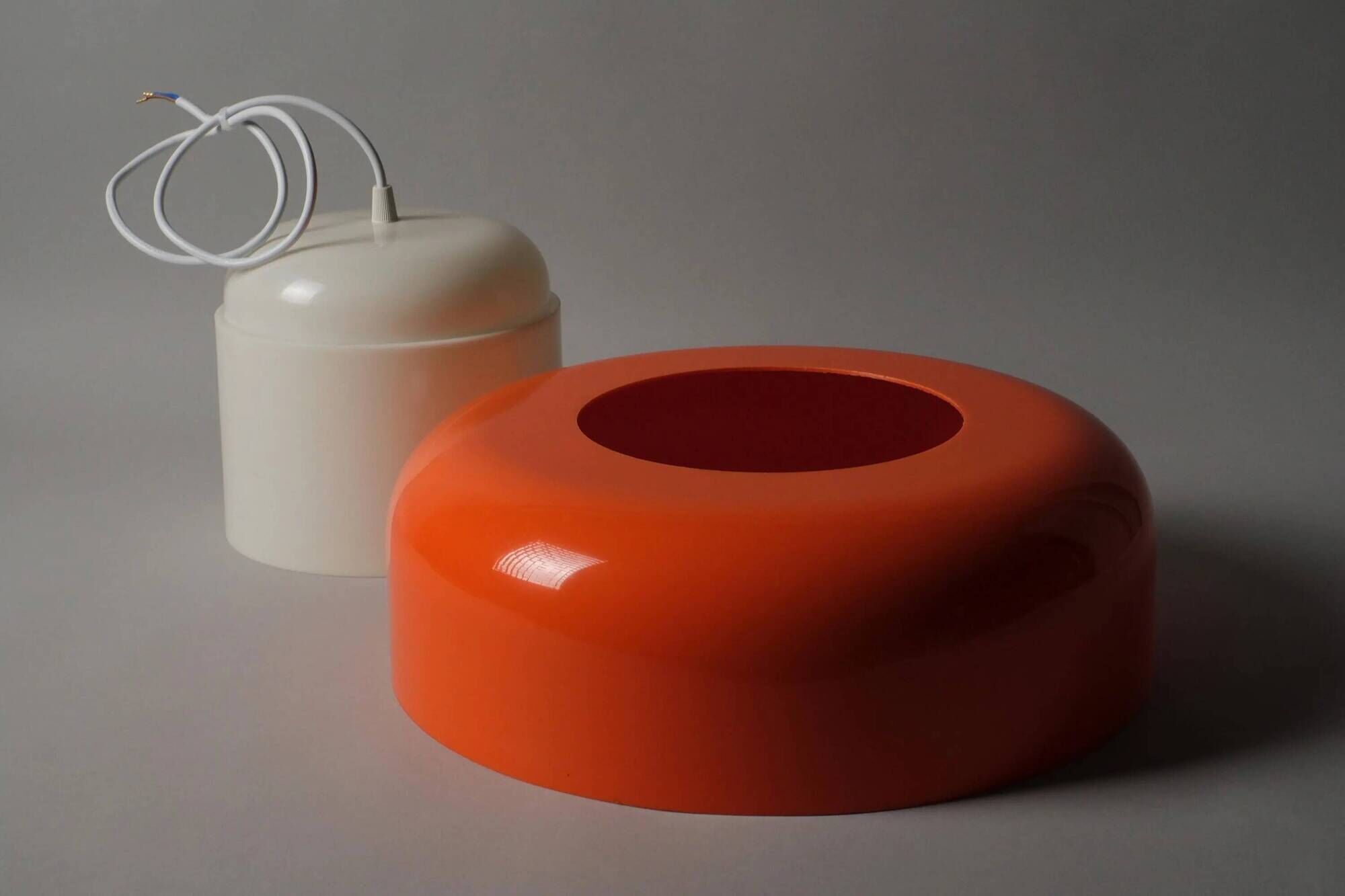 Fagerhults Belysning Pendant Lamp, Orange & White Acrylic, 1960s Space Age Design, Sweden