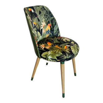 Chaise restaurée, tissu velours à motifs