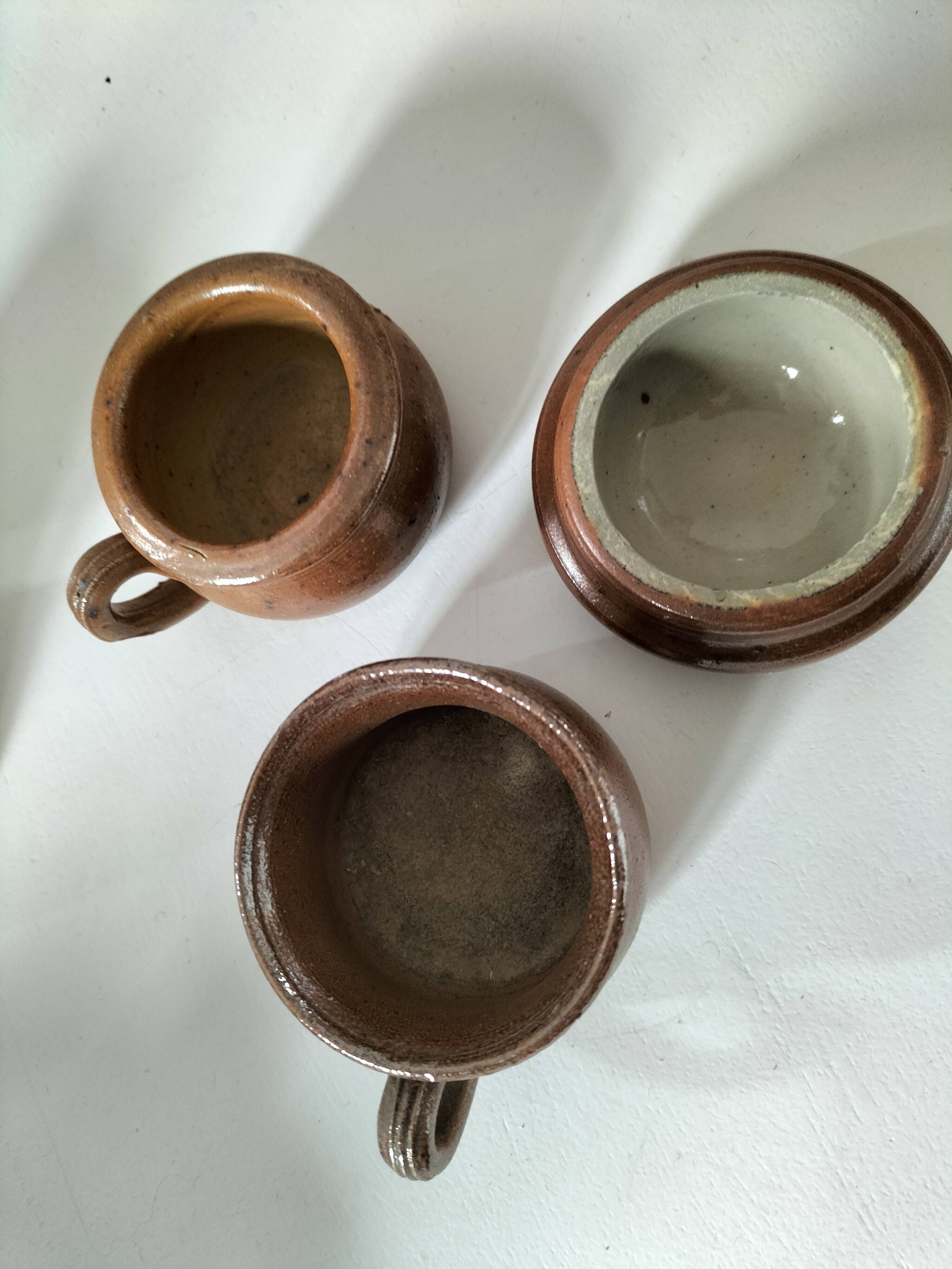 Vintage stoneware country house brunch service – teapot and bowls