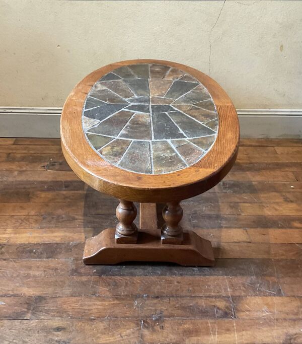 Table basse en chêne dessus pierre