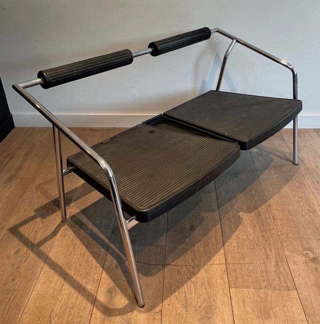 Sofa Design 'System', Chrome & Black Rubber, France, circa 1970