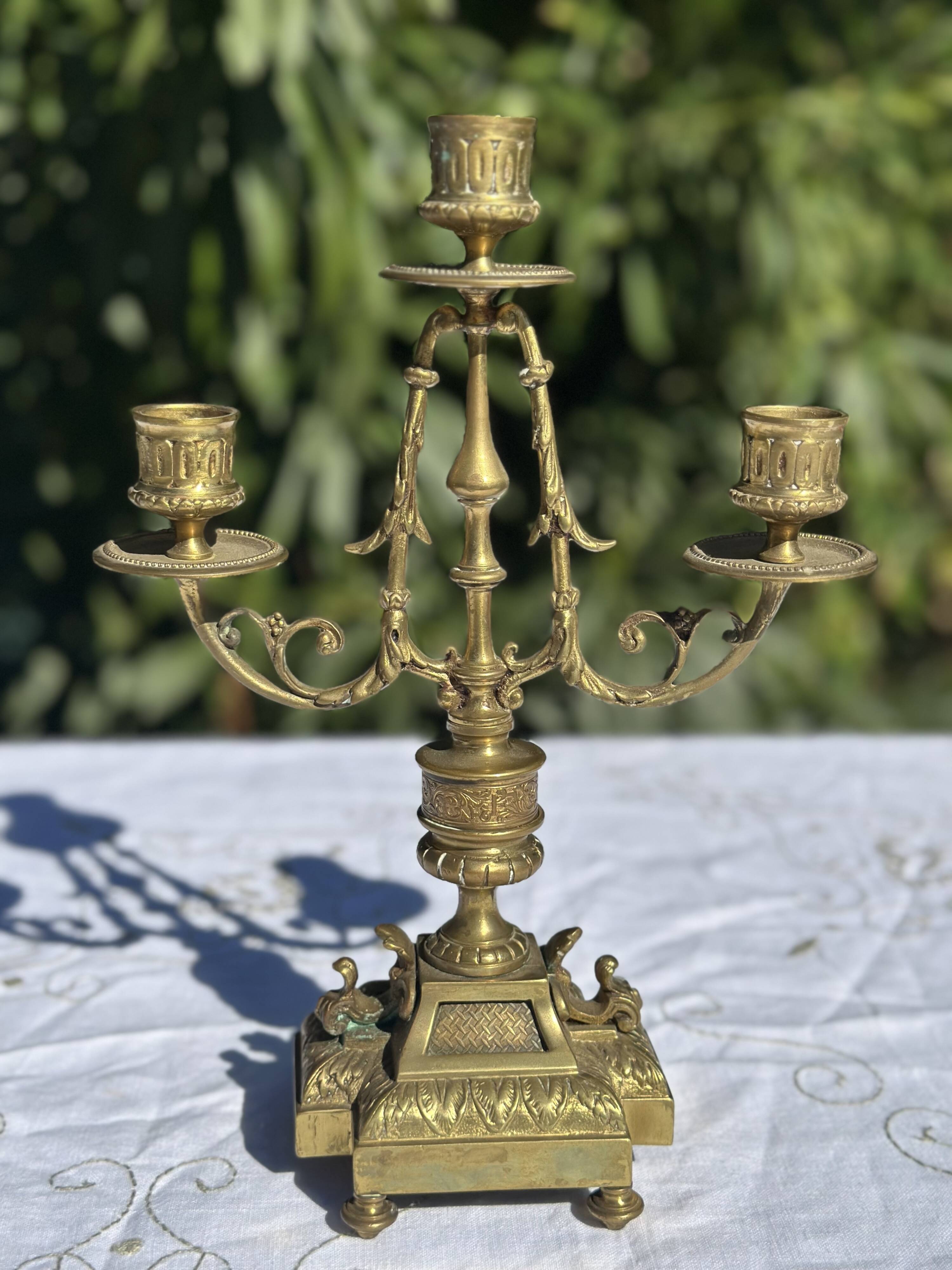 Vintage Candlestick - Brass Candlestick - 3-Arm Candlestick