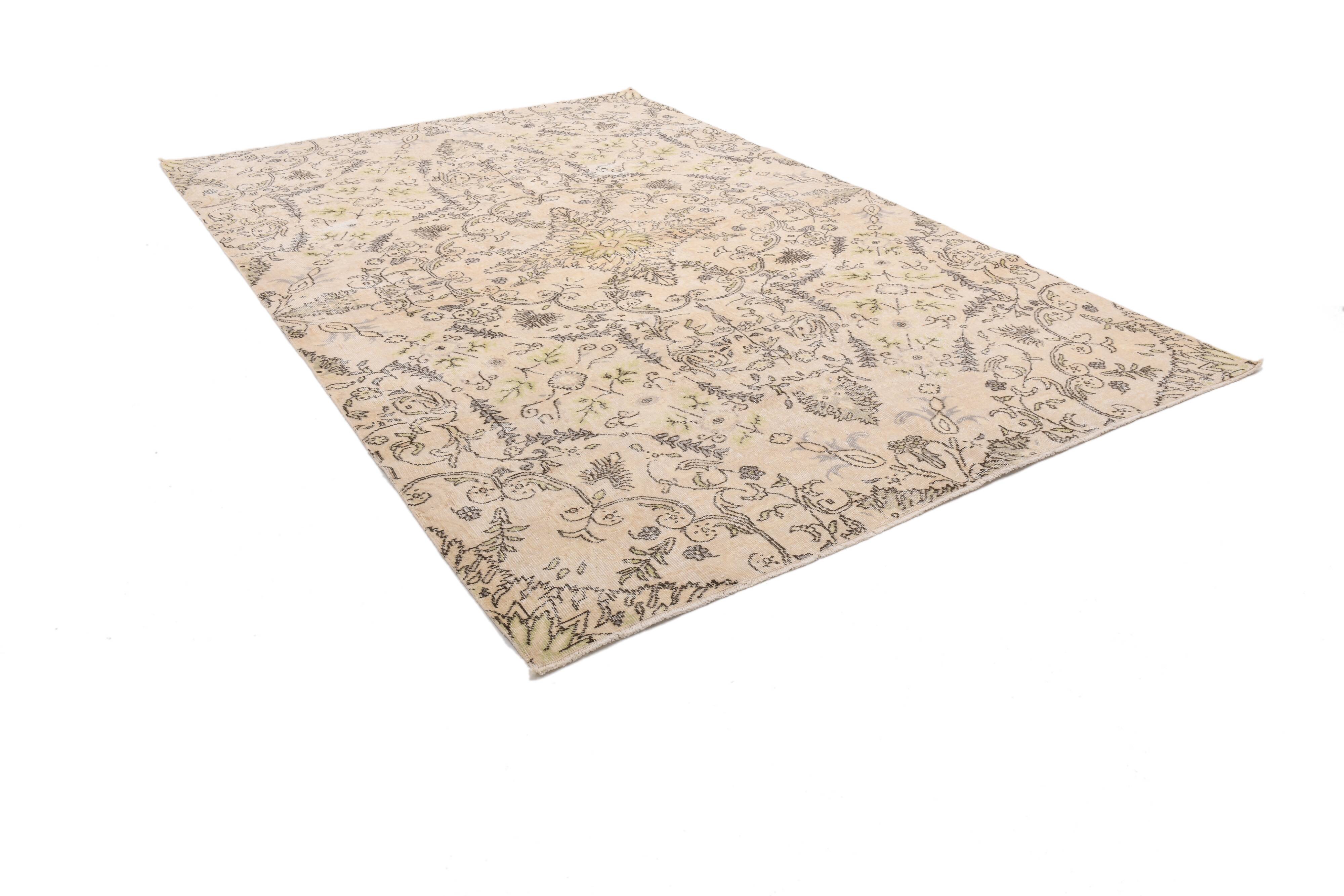 Cream & Light Yellow Turkish Vintage Rug, 215x320Cm