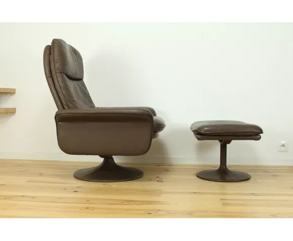 Paire de fauteuils et ottoman DS50 cuir De Sede pied tulipe gainé, rotatifs