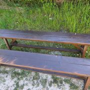 Pair of rustic antique long benches in solid wood – 195 cm